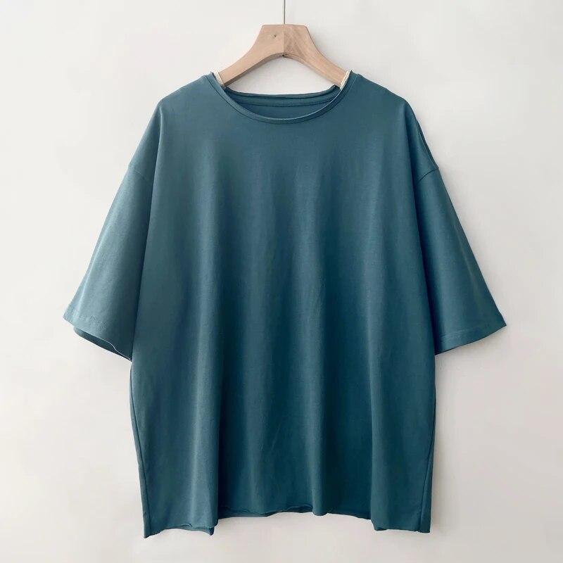 Johnature Summer Casual Solid Color Simple Women Tops All Match O-neck Short Sleeve Loose Female T-Shirts