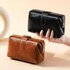 Pravá kůže Kosmetická taška Vintage kosmetická taška pro ženy Dívka Knoflík Peněženka na mince Velkokapacitní pouzdro na make-up Vodotěsné