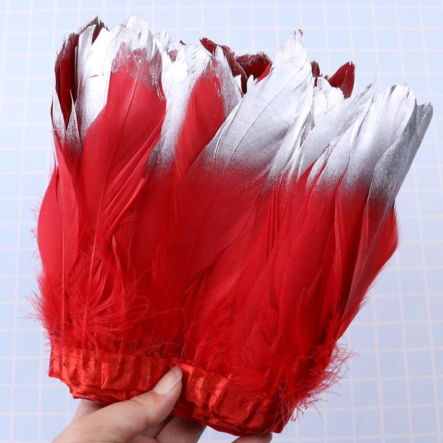 1Meter Dyed Golden Goose Feather Trims for DIY Craft Party Wedding Dress Carnival Ribbon Clothes Decor Plumas Accessories15-20cm