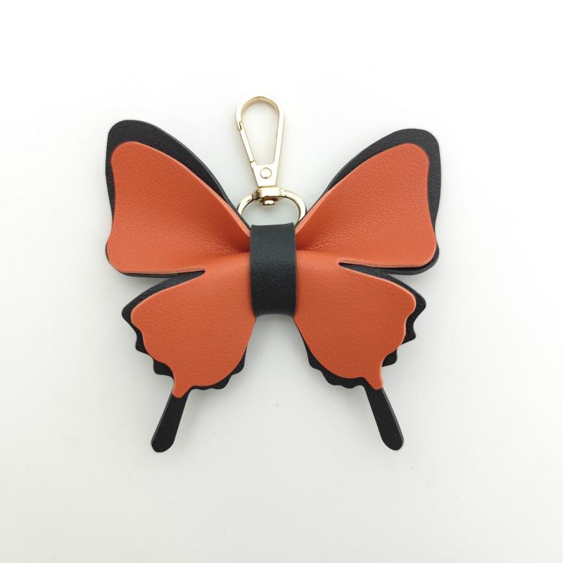Elegant Leather Butterfly Charm Keychains in Macaron Colors оранжевый/чёрный