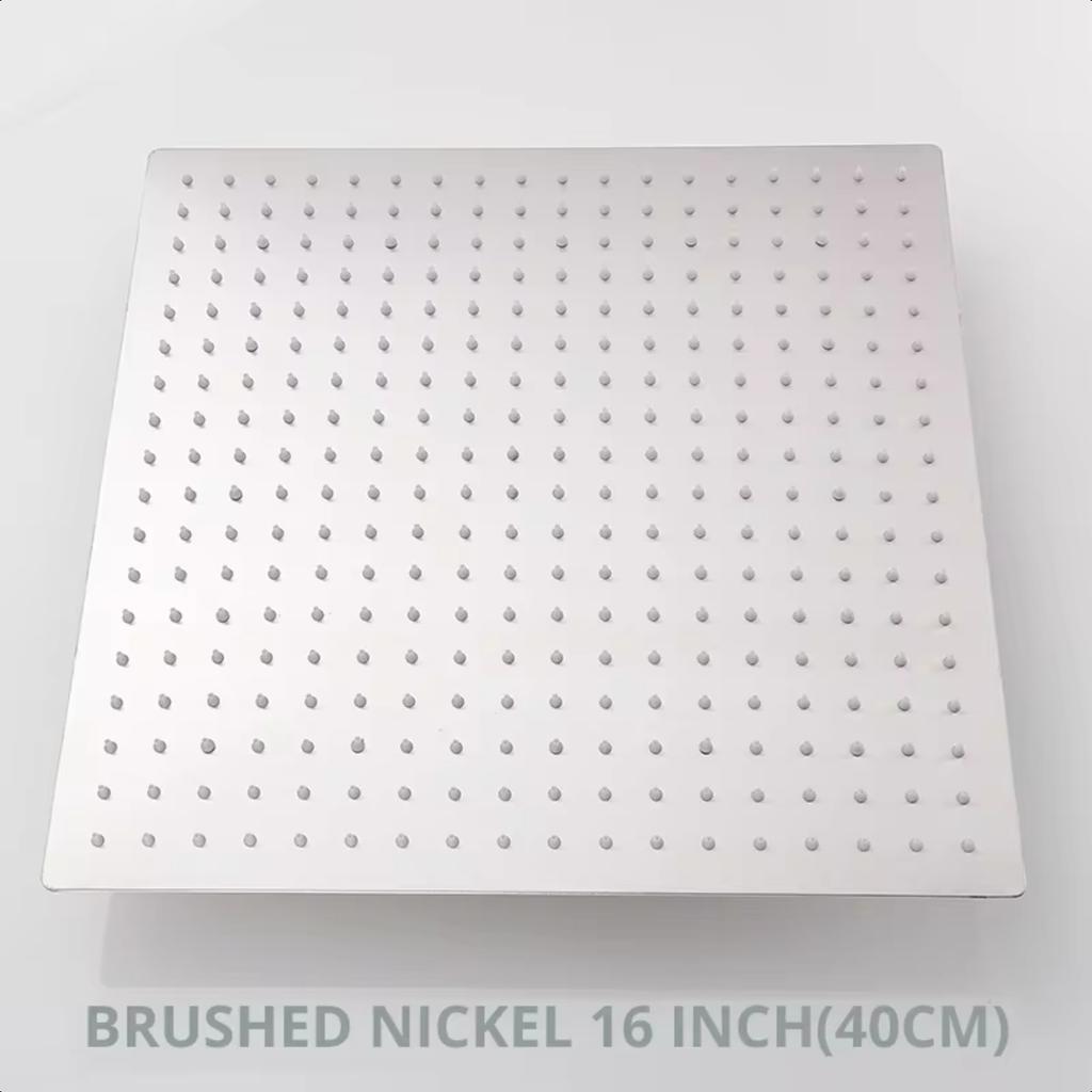 Black 16 Inch Square Rainfall Shower Ultrathin Stainless Steel Shower Chrome Bathroom Top Rain Shower Faucet