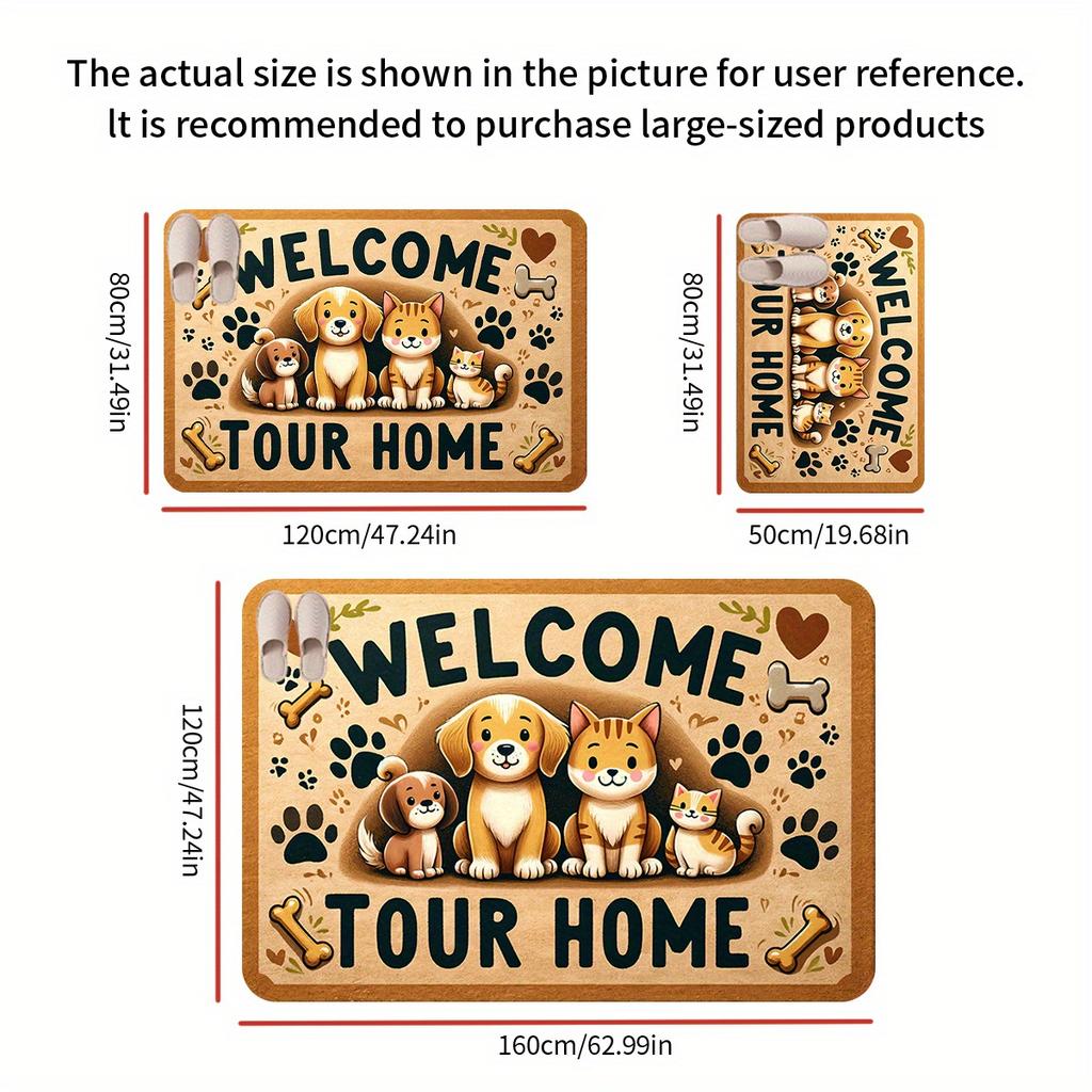 Benvenuto a Casa Zerbino Tappeto con Stampa di Cane, Adorabile Design Cucciolo Gatto Antiscivolo in Poliestere per Decorazione Cucina Soggiorno