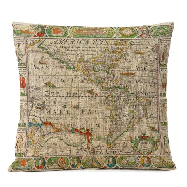 Federa Cuscino Mappa Antica Retro Decorazione Casa Ufficio Divano