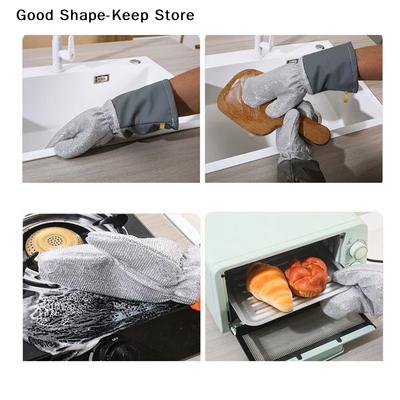 Waterproof And Heat-resistant, Thickened Silver-thread Dishwashing Gloves, And Wear-resistant Kitchen Cleaning Brush.