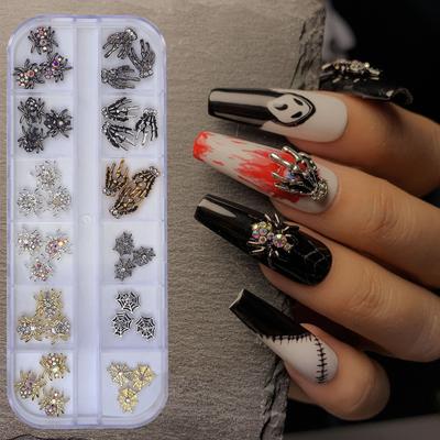 36 Teile/schachtel Halloween 3D Nagel Schmuck Legierung Spinne Schädel Ornament Nail art Dekoration