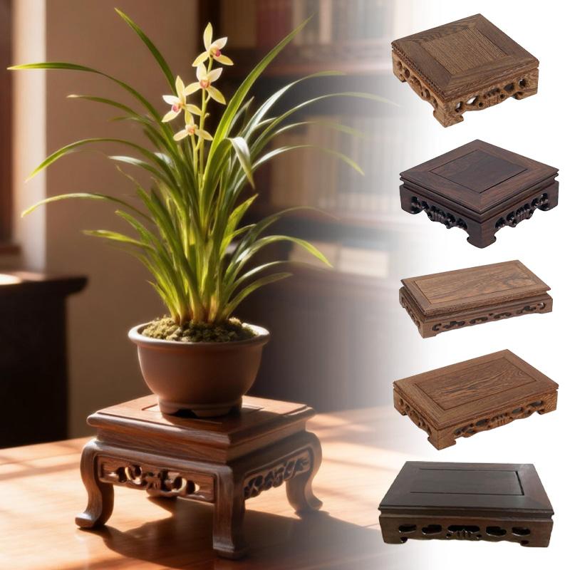 Retro Wooden Engraving Tea Tray Teapot Bases Bonsai Buddha Stand Fish Tank Pedestal Wooden Flowerpot Base Furniture Home Decor