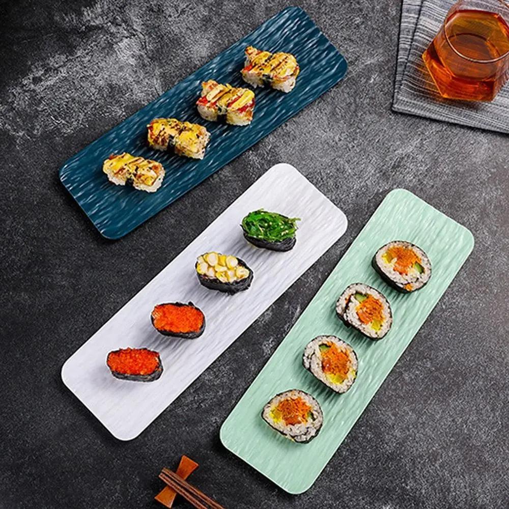 Creative Multicolor Sushi Plate Stone Grain Flat Design Restaurant Plate Long Size Rectangular Shape Dessert Plate Sushi Serving