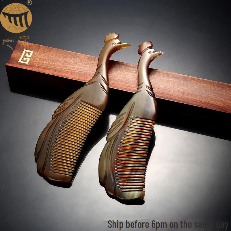 Authentic Horn Anti-Static Massage Comb - Unisex Straight Hair Care, Portable