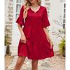 Women's Fashionable And Casual Flared Sleeve V-neck Solid Color Loose Dress