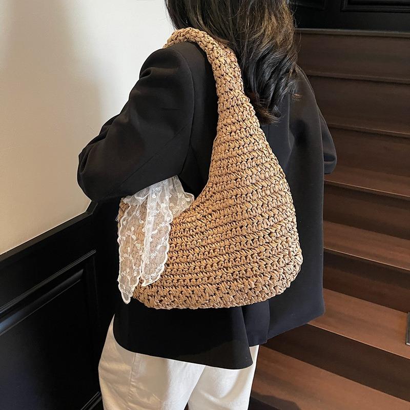 Summer woven bag women's new holiday beach straw bag large capacity shoulder underarm dumpling bag
