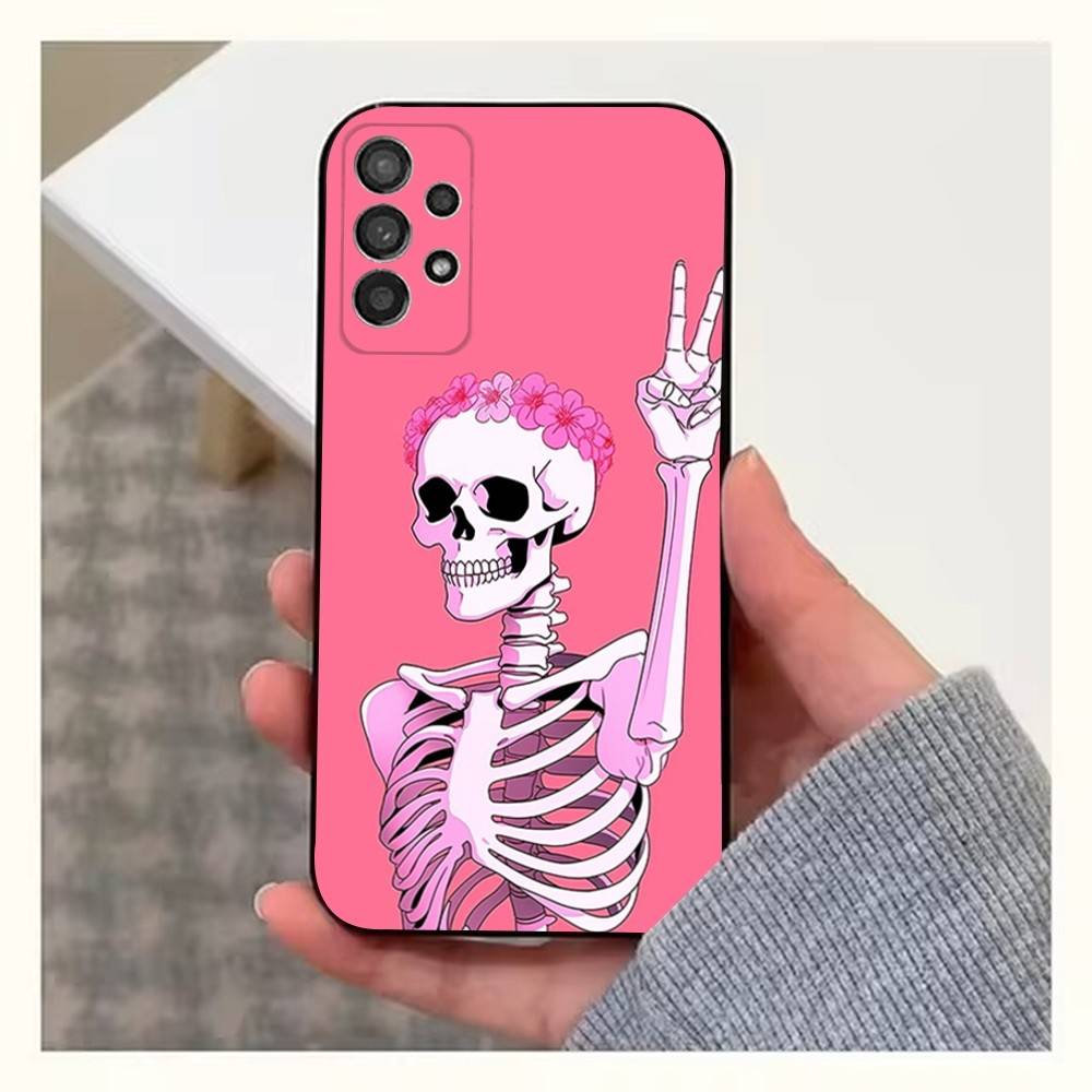 P-Pink Skulls Case For Samsung S22,S25,S24,S23,Ultra,FE,S20,S10,Plus,S21,S9,Lite,Soft Silicone Black