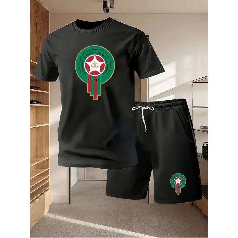 Men's casual sportswear set - printed t-shirt and shorts combo, breathable summer outdoor clothing