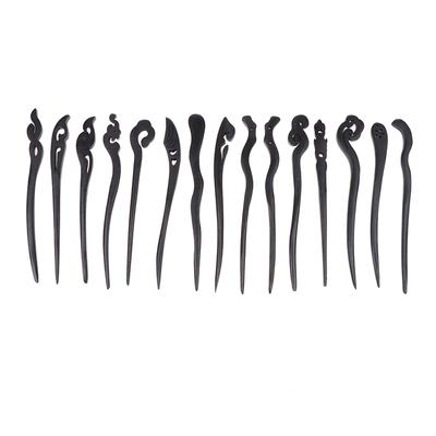 Bâtons de cheveux traditionnels en bois noir, épingles à cheveux de style chinois, fourchette à cheveux en bois sculpté, baguettes vintage, couvre-chef pour femmes, bijoux