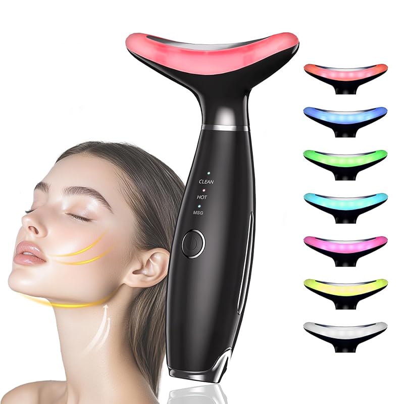 Facial and Neck Beauty Massager,7 Color Face and Neck Beauty Device with 3 Massage Modes,at Home Face Culpting Tool for Skin Care(Pink)
