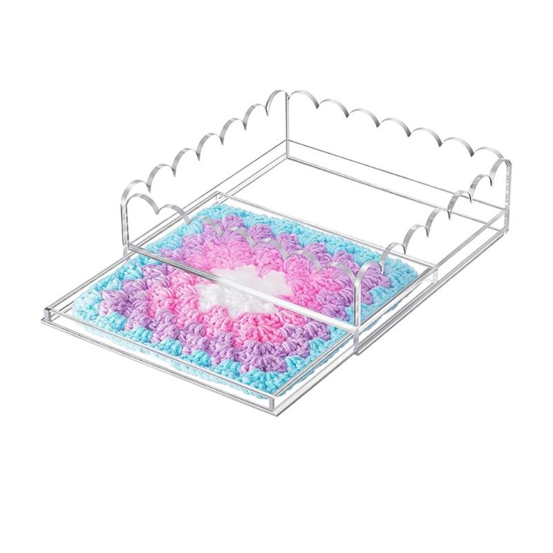 Clear Acrylic Scalloped Tray with Insert Drawer for Photos,Art,Scalloped Basket for Needlepoint,Napkins Display Messages M