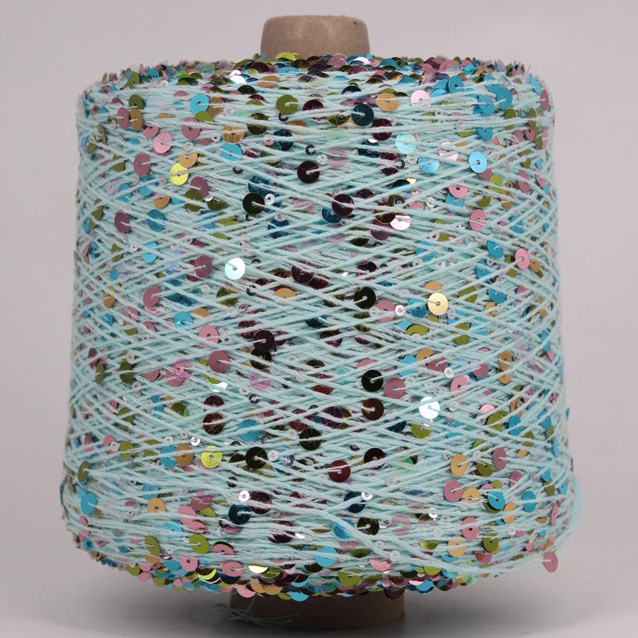 Hand-Knitted Bright Cotton Yarn with Sequins, 3MM+6MM, Combed and Fancy