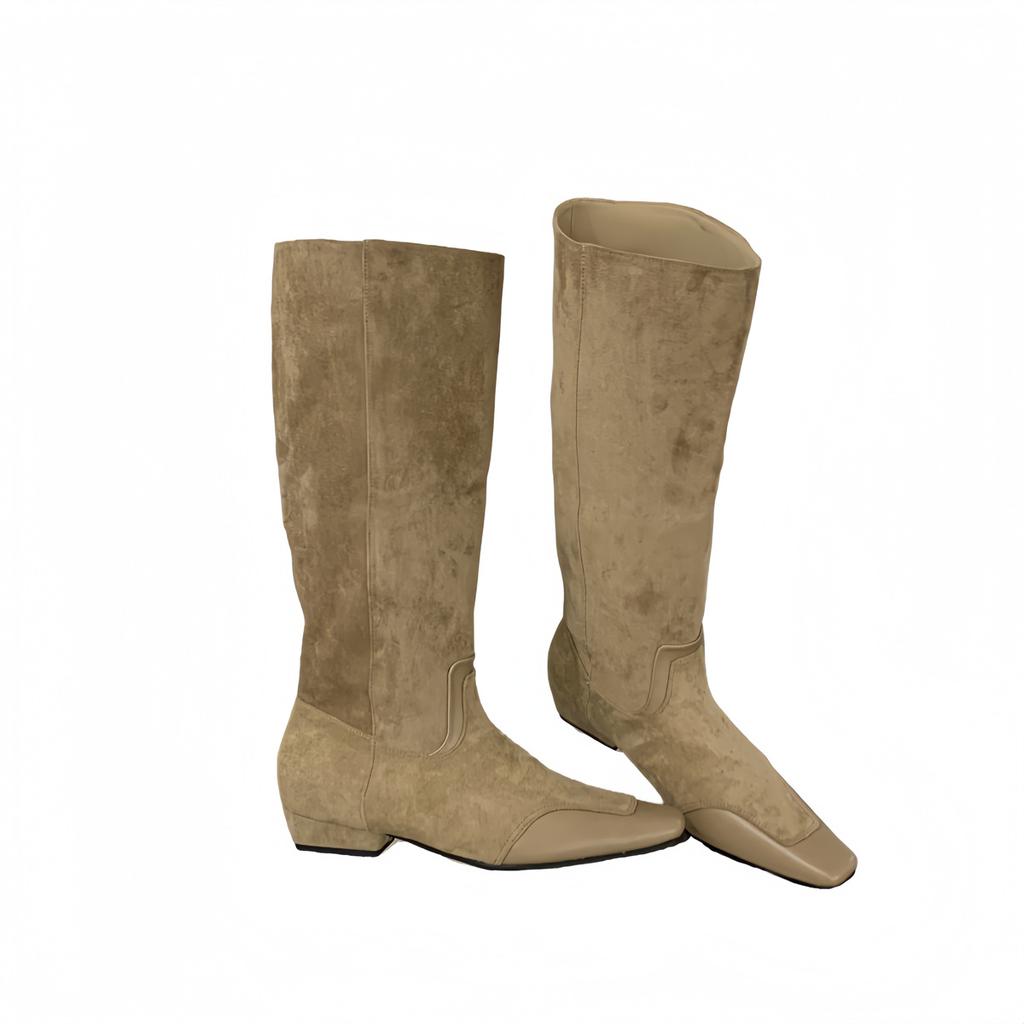 Suede boots women's 2025 autumn and winter square head inner height increase thick heel fashion boots women's western knight boots