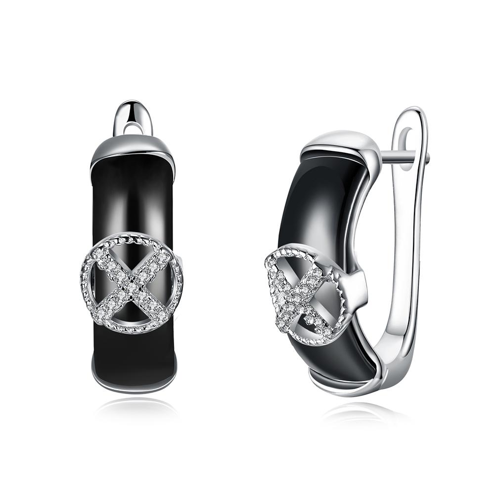 

Серьги из стерлингового серебра Черно-белая керамика Серия Круглый крест Декоративные серьги