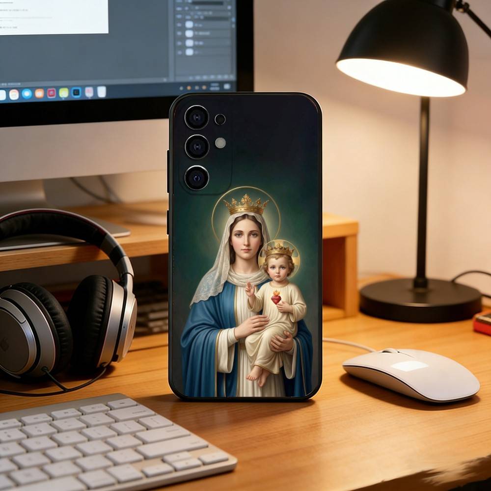 Virgin Mary Phone Case For Samsung S25,S24,S21,S22,S23,S30,Ultra,S20,Plus,Fe,Lite,Note,10,Black Cover