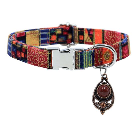 Vintage Pet Collar Boho Adjustable Nylon Dog Collar with Bead Pendant for Small Medium Large Dogs Cats