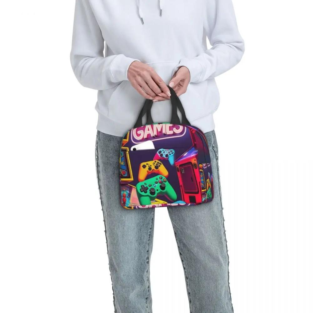 Fluorescent Neon Games Console Insulated Lunch Bag for Women Kids Leakproof Food Boxes Thermal Lunch Box Tote