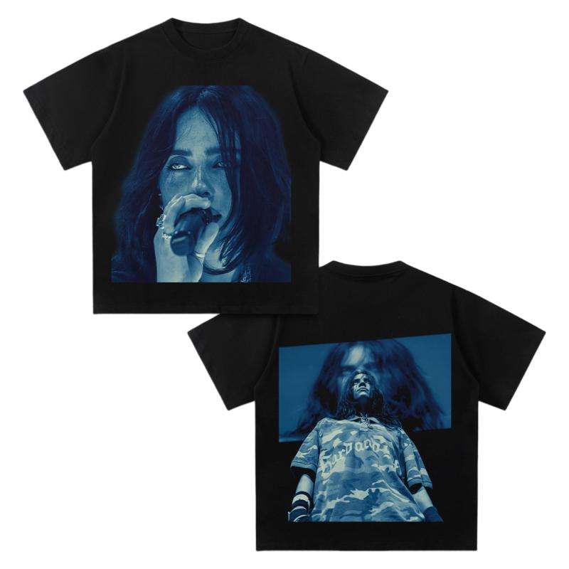 

Двусторонний футболка Billie Eilish Мягкий хлопок Круглый вырез Короткий рукав Y2K Live PerforУнисекс Streetwear Повседневная Графическая футболка M