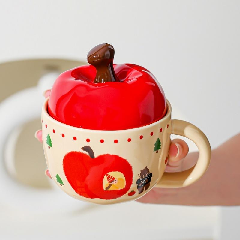 New Year Gift Gifts From Friends Elders Retro Apple Cup with Lid with Spoon Mug Gift Box for Best Friend Birthday Gift