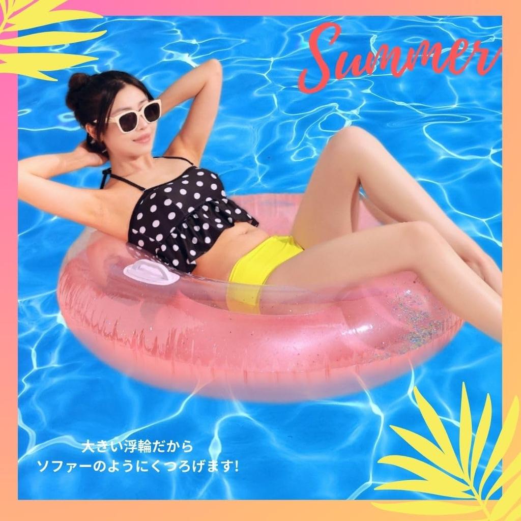 Wemitas Adult 120mm X Large Float with Includes Repair Set Float, 100mm, Handle, Pink, Sparkly, Inflator, Tape, 3-Piece (Pink, 120mm)