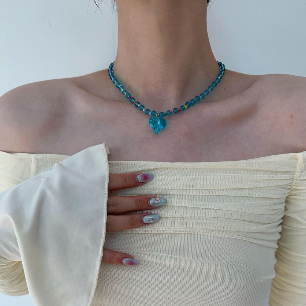 Princess Y2K Choker Korean Style Clavicle Chain Sweet Transparent Love Heart Necklace  Women