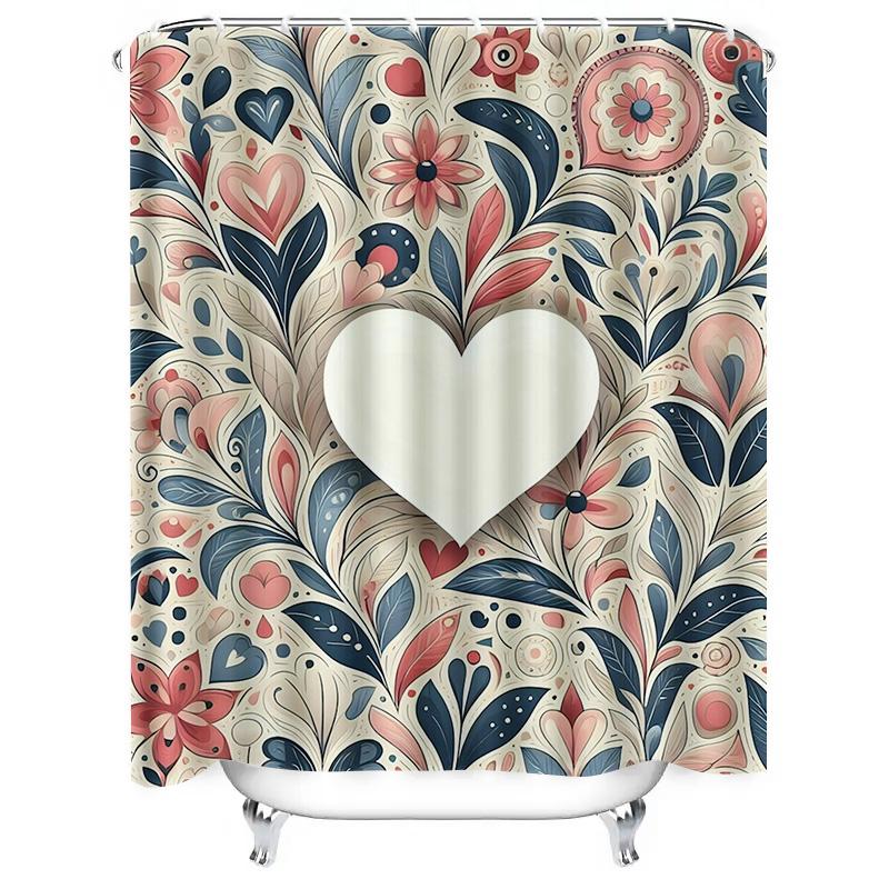 Floral Pattern With Heart Waterproof Shower Curtain
