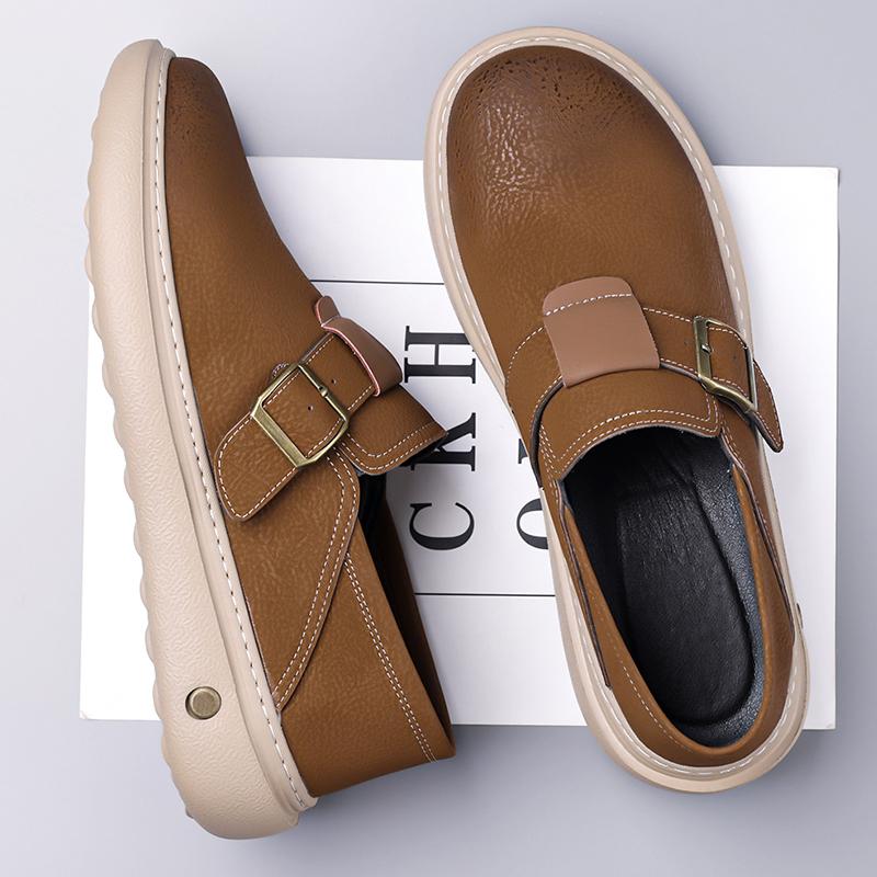 Fashion High-quality fashionable Suede solid -color casual shoes outdoor round - toed buckle design flat shoes comfortable walking shoes