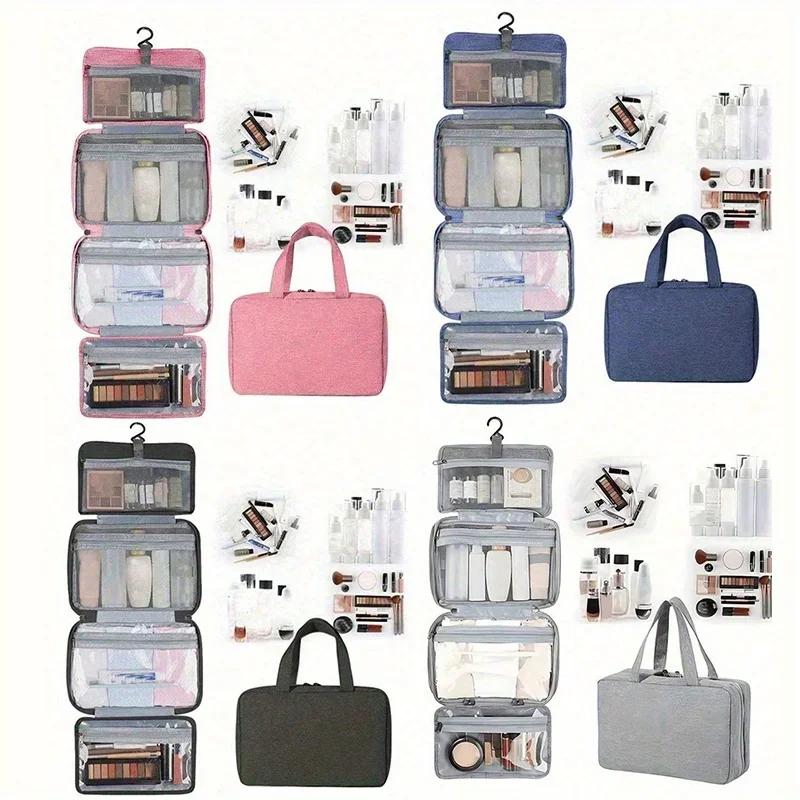 1pc Multi-Color Hanging Toiletry & Makeup Organizer Bag with Dry/Wet Separation – Gray, Navy Blue, Pink Four Color