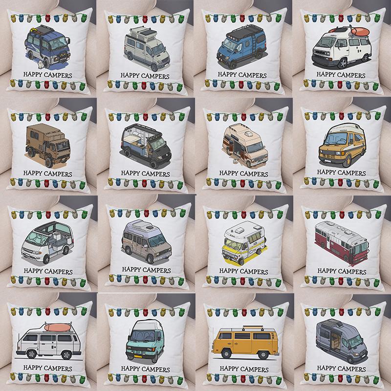Cartoon house travel car camper series cushion cover pillowcase decoration life home pillowcase suitable for sofa bedroom room