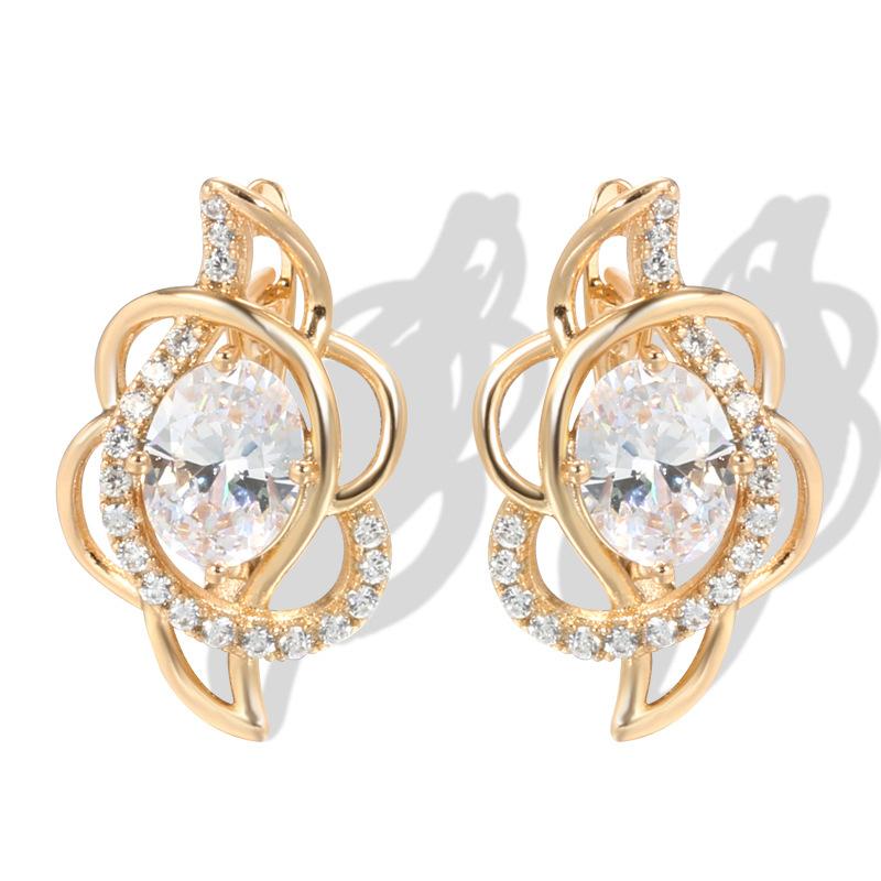 South Korea and Japan best-selling zircon earrings women s fashion flower crystal stud earrings D-button earrings accessories