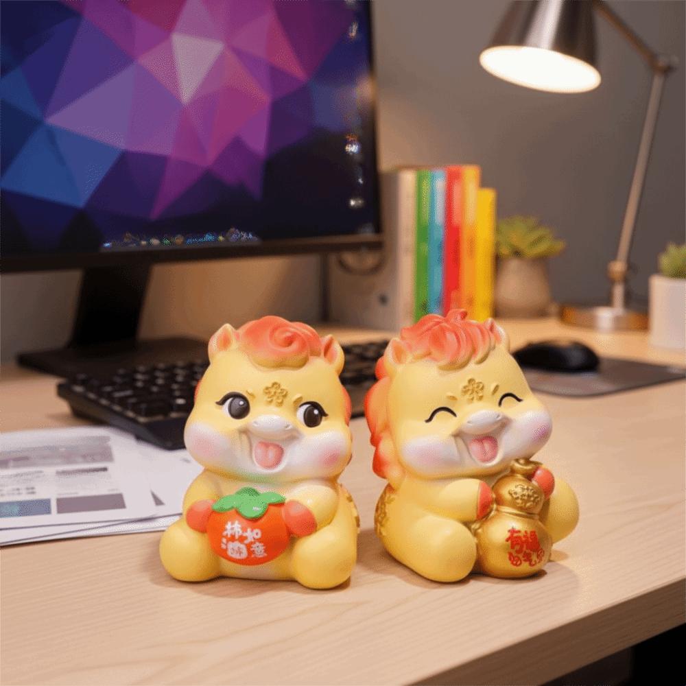 Resin Zodiac Horse Ornament Cartoon Desktop Decoration Traditional Horse Year Mascot  Gift