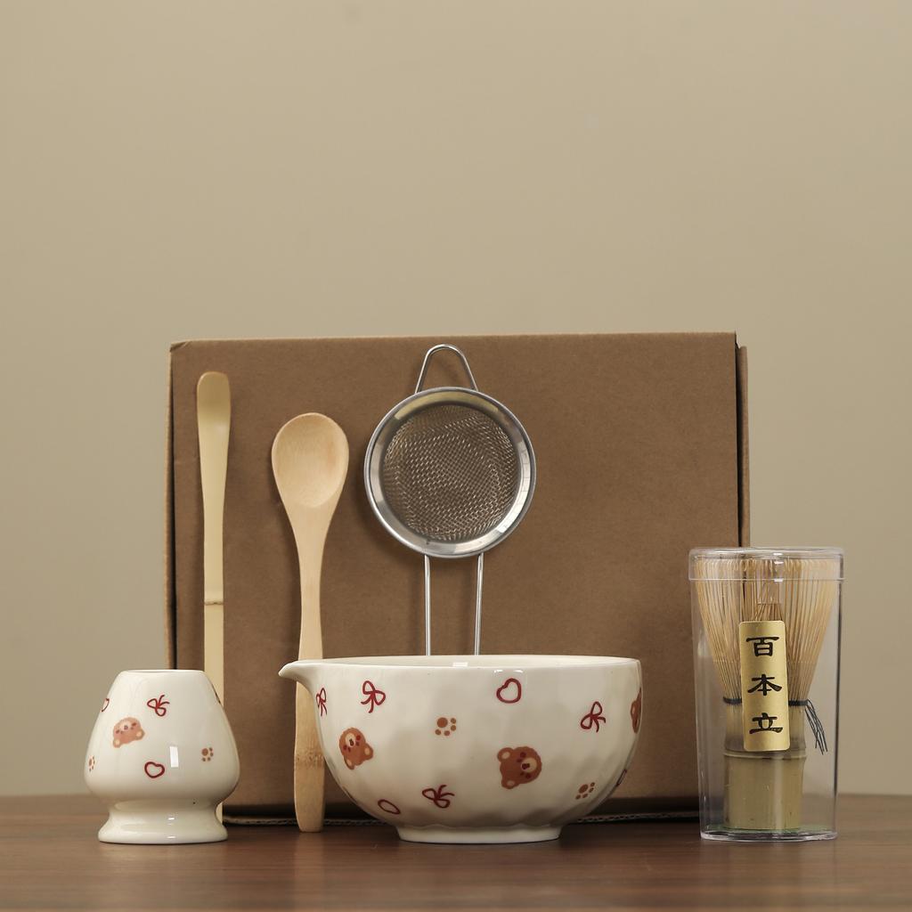 6-teiliges/Set Traditionelles Bambus Keramik Japanisches Matcha Tee-Set Matcha Schale Löffel Teezubereitungswerkzeuge Matcha Besen Set Zubehör Neu