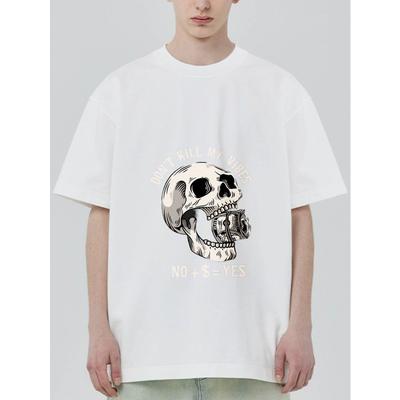 T-shirt Nera con Stampa Teschio e Denaro Don T Kill My Vibes No Plus Dollar Equals Yes Maglietta Grafica per Uso Casual