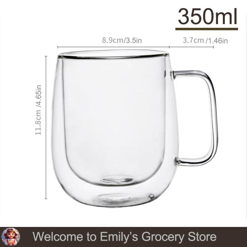 150-350ml Dvojstěnné skleněné hrnky na kávu Tepelně odolné Vysoké borosilikátové sklo Hrneček s uchem Mléko Džus Voda Průhledné hrnky Dárek