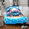 Stitch Tropical Shore Flannel Blanket Super Soft Warm Cozy Blanket for Sofa Bed Office Travel All‑Season Home Decor Gift