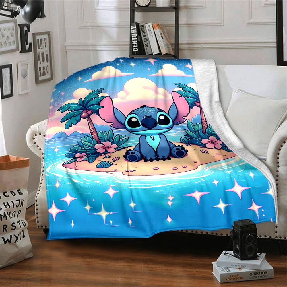 Stitch Tropical Shore Flannel Blanket Super Soft Warm Cozy Blanket for Sofa Bed Office Travel All‑Season Home Decor Gift