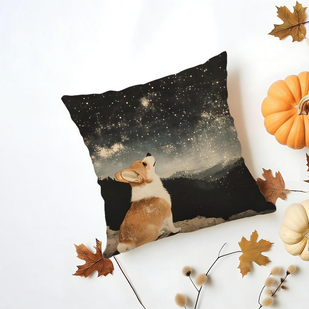 PPembroke Welsh Corgi Cushion Cover Washable Linen Pillowcase Soft  for Daily Sofa Bed Home Room Decor