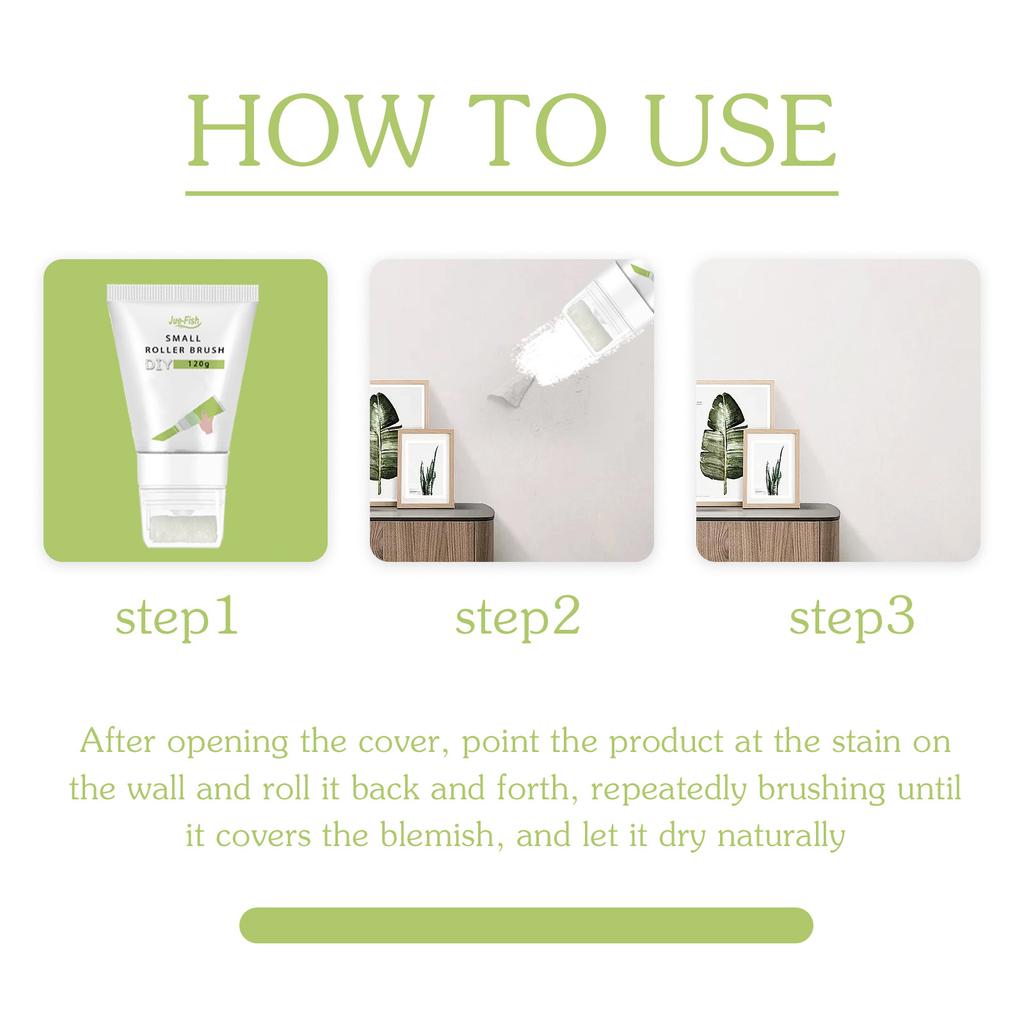 JUE-FISH Reparationsväggfärg med Vit Liten Rollerborste Fuktsäker och Flagnande Väggfärg Täckande Fläckar och Sprickor Reparerande Rollerborste