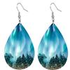 Boho Style Aurora Borealis Teardrop Earrings, Blue-Green PU Leather Earrings, Fashion Earrings, Elegant Earrings Party Earrings