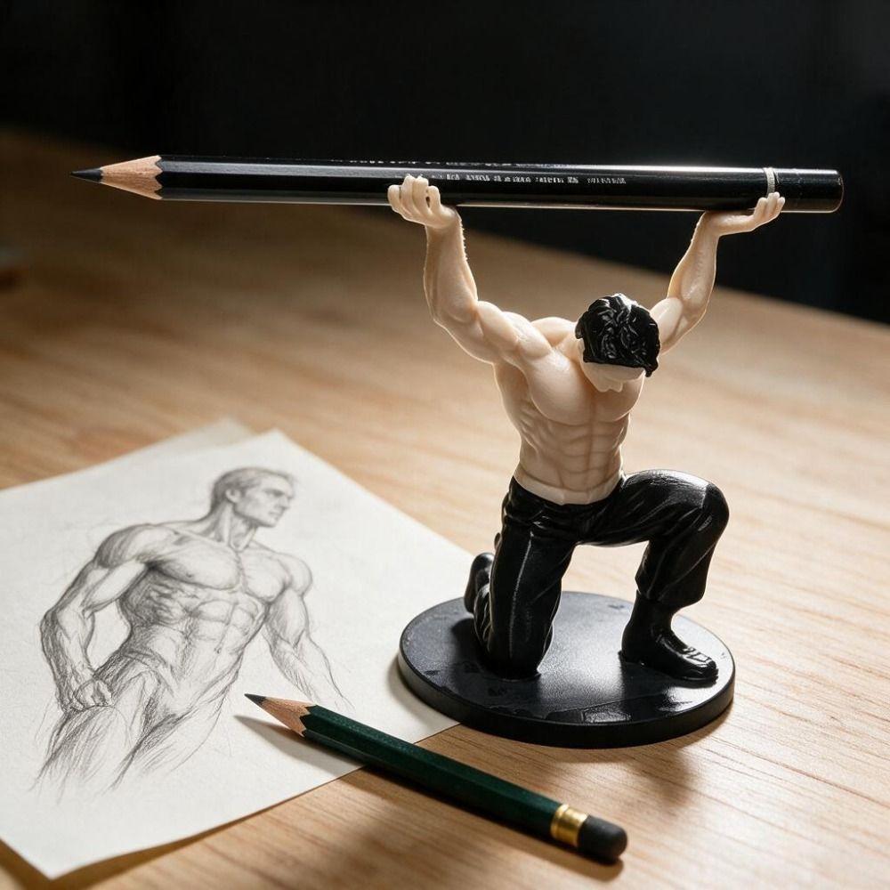 Pen Stand Desktop Muscle Man Ornament Plastic Muscular Man Figurine Muscular Man Pen Holder Gift