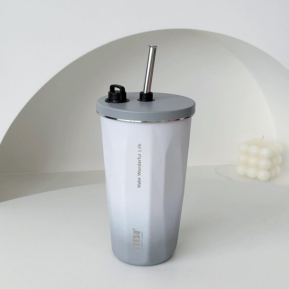 TYESO Stainless Steel Insulated Coffee Cup & Water Bottle - Ice Buster, Large Capacity, with Straw for Car