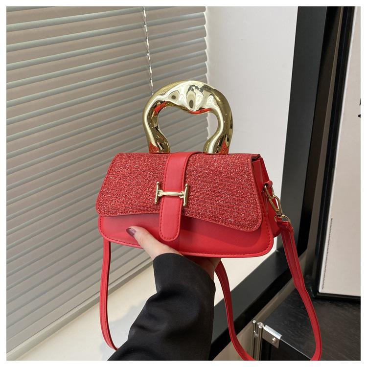 New Women's Large-capacity Simple  Textured Metal Portable Shoulder Underarm Crossbody Small Square Bag