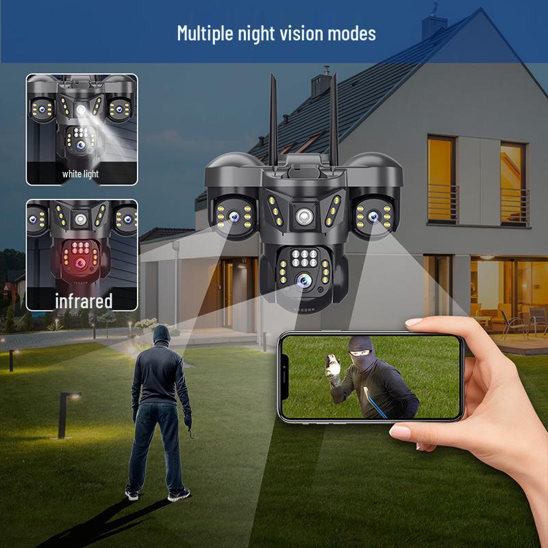 V380 Tri-Lens Home Monitor with Night Vision: 4G WiFi, Triple-Screen Surveillance Camera