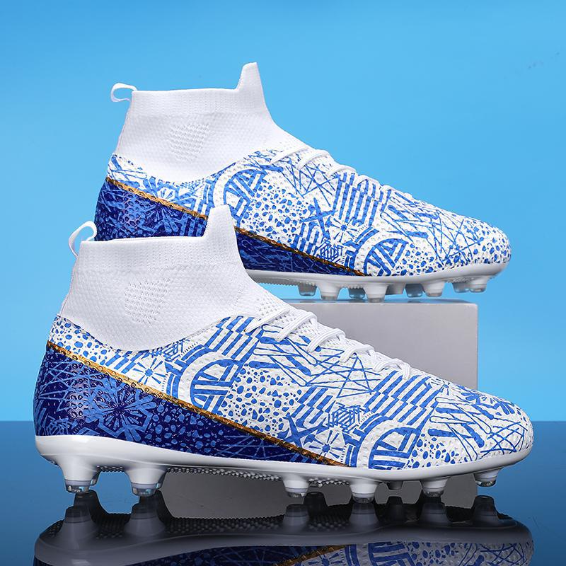 Nowe buty piłkarskie męskie dziecięce buty z korkami duży rozmiar wysokie do kostki uczniowie szkół średnich buty sportowe do treningu i na zawody