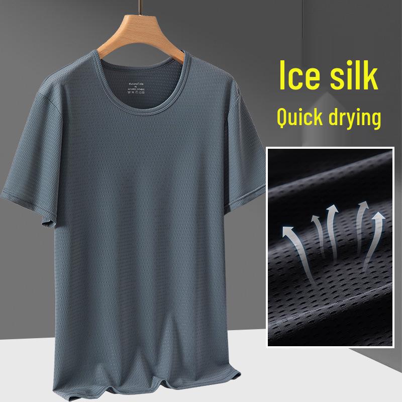 Men's Quick-Dry Ice Silk Mesh T-shirt - Breathable, Lightweight, Short Sleeve for Summer Sports
