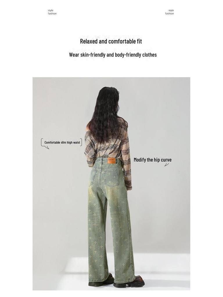 Women's High-Waisted Blue Retro Wide-Leg Jeans, Summer 2025 Collection, Slim Fit and Lightweight